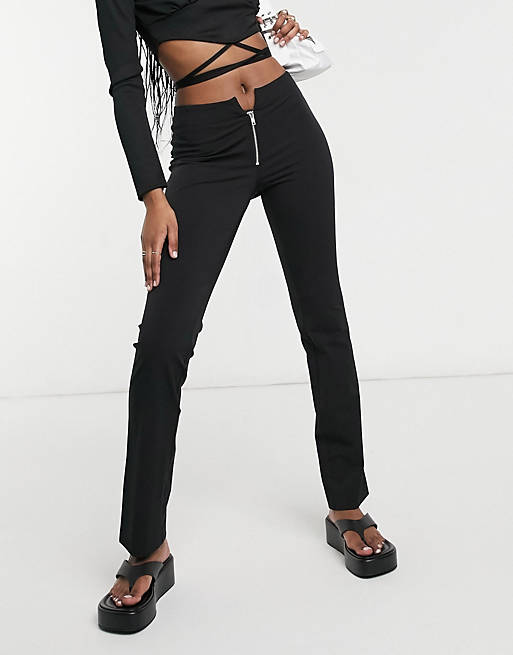 Weekday Spring fitted pants with zip front in black