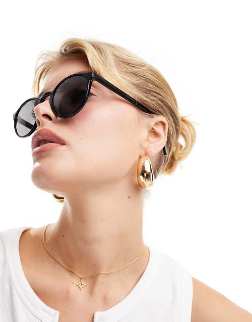 Weekday – Spy – Runde Sonnenbrille in Schwarz