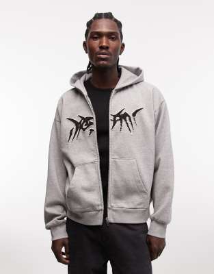Weekday square graphic zip hoodie in grey | ASOS