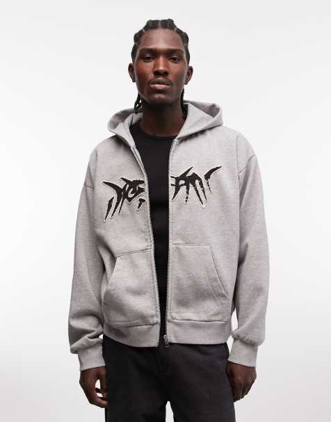 Weekday square graphic zip hoodie in grey