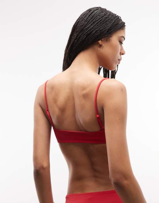 Weekday square neck bikini top in bright red, 3 of 4