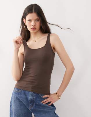 Weekday Square Neck Scoop Back Tank Top In Brown