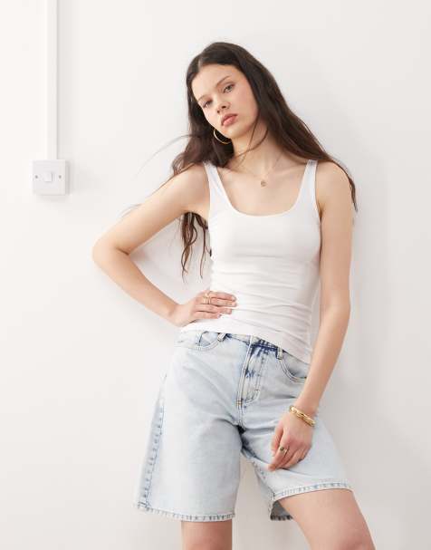 Weekday square neck scoop back vest top in white - view 1
