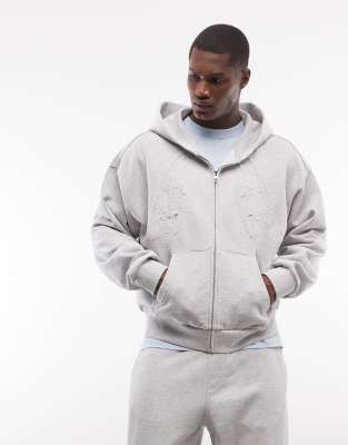 Weekday Square Zip Up Hoodie In Gray