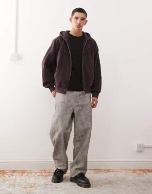 Weekday Square Zip Up Hoodie With Graphic Print And Raw Edges In Blue