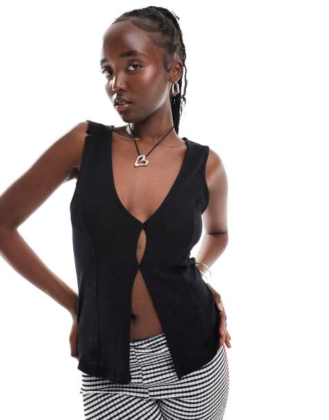 Weekday - Stacey - Gilet in maglia leggera trasparente nera - view 1