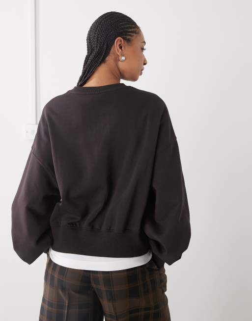 Weekday standard fit sweatshirt in dark brown, 3 of 4