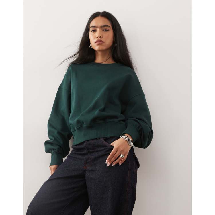 Weekday standard fit sweatshirt in dark green | ASOS