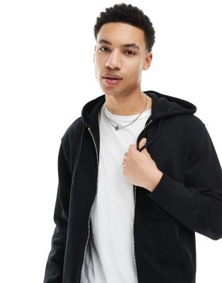 Weekday boxy fit zip through hoodie with back print in off-black