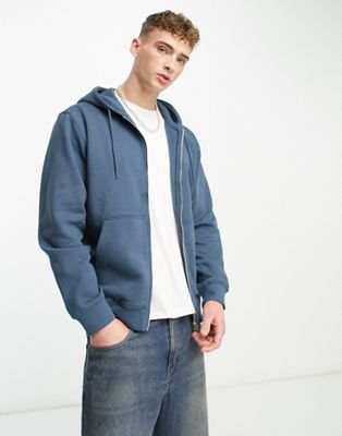 Weekday standard zip hoodie in dark petrol blue - ASOS Price Checker