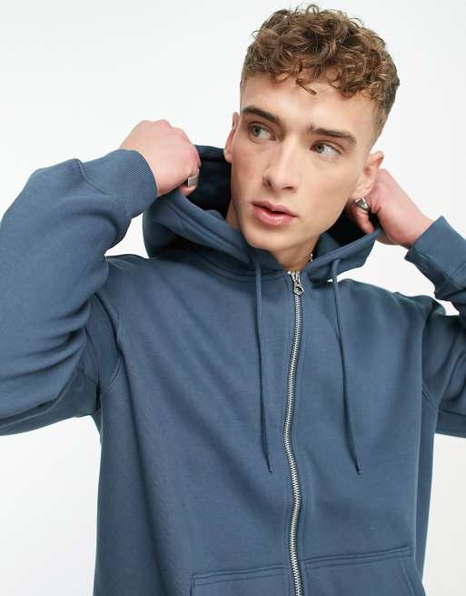 Weekday standard zip hoodie in dark petrol blue