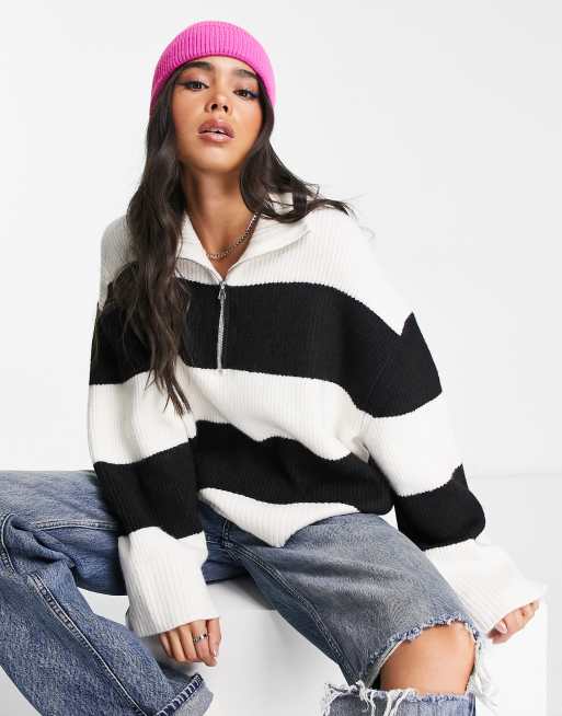 Weekday - Stay - Maglione a righe bianco sporco e nero