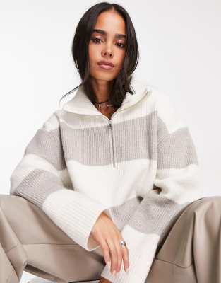 Weekday Stay sweater in off white and brown stripe