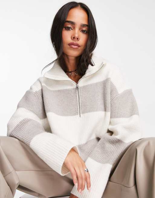 Weekday – Stay – Sweter w paski w kolorach złamanej bieli i brązowym