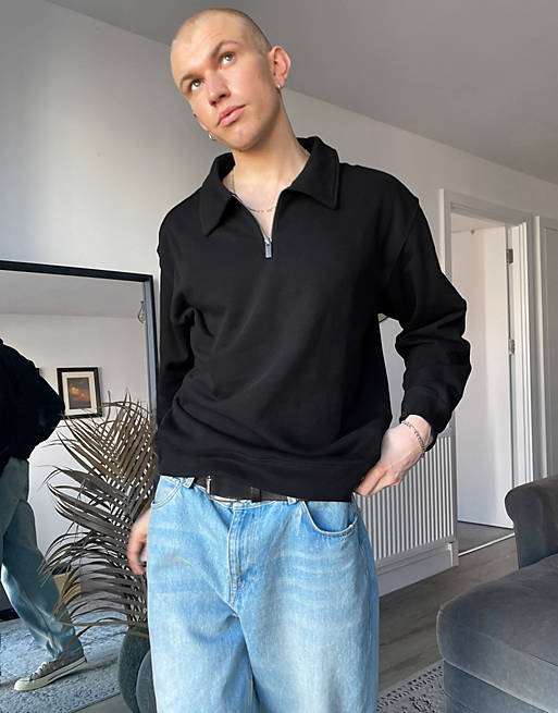 Weekday Stefan Half-zip Sweatshirt in Black