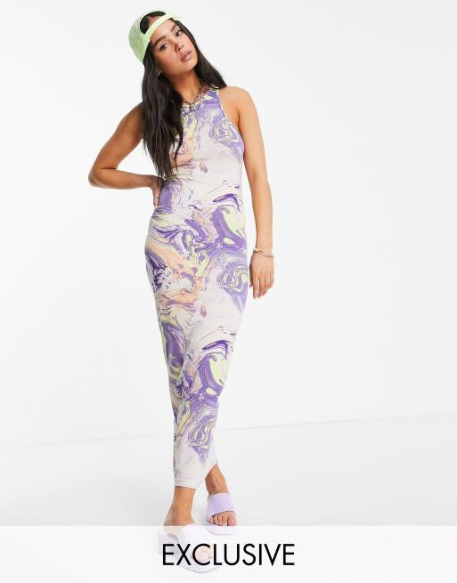 Weekday Stella exclusive cotton midi dress in marble print - MULTI