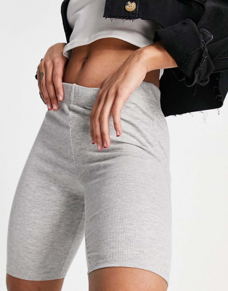 Weekday Stella organic cotton rib leggings shorts in light grey