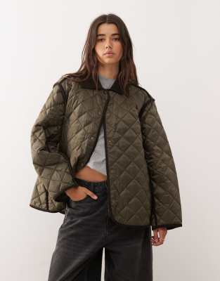 Weekday - Steppjacke in Dunkelbraun mit Kontrast-Kragen-Brown