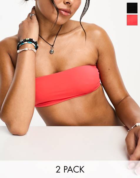 Weekday Sting bandeau bikini top 2 pack in black & red exclusive to ASOS - view 1