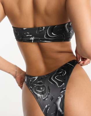 Weekday Sting bandeau bikini top in black ripple print | ASOS