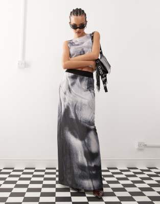 Sting maxi skirt with face graphic print in black - part of a set