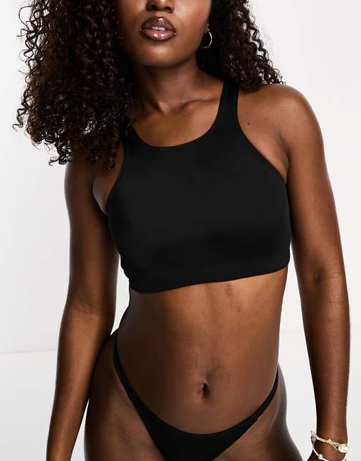 Weekday Stone racerback bikini top in black exclusive to ASOS