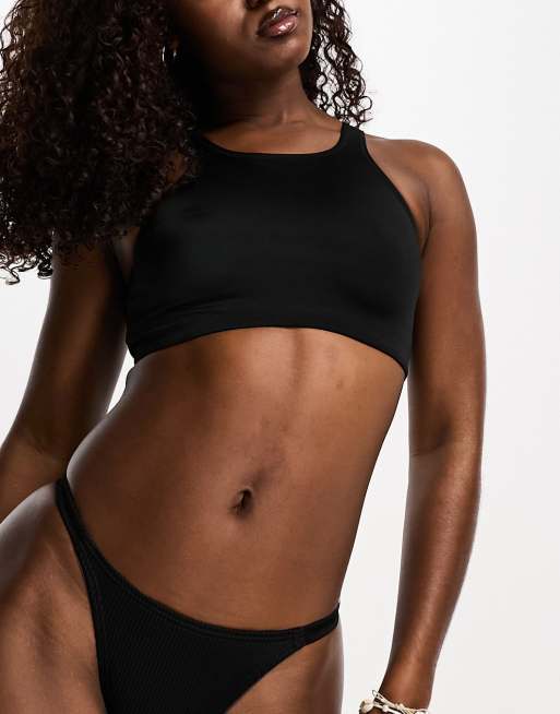 Weekday Stone racerback bikini top in black exclusive to ASOS