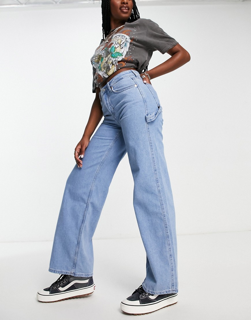 Weekday straight leg cargo jeans with pockets in splendid blue