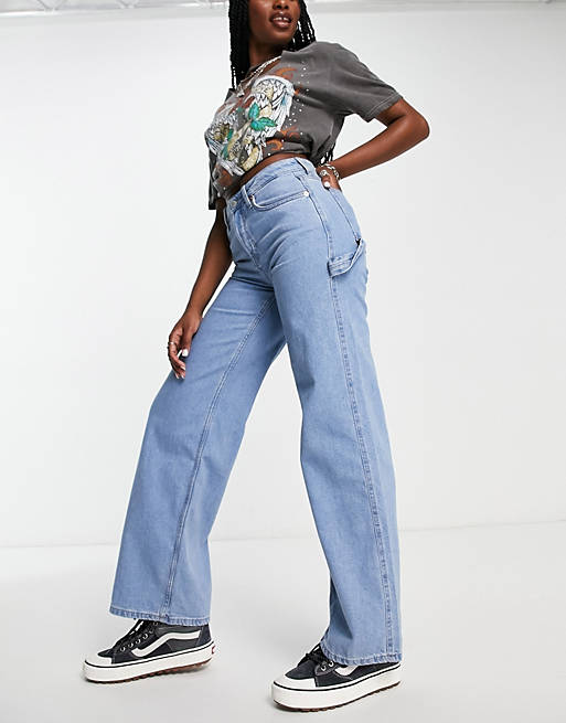 Weekday straight leg cargo jeans with pockets in splendid blue | ASOS