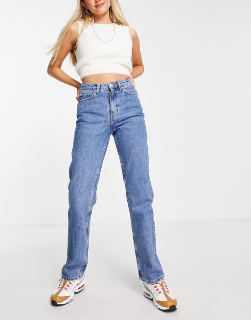 Weekday straight leg mid rise cotton blend jeans in harper blue