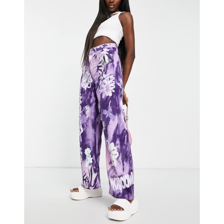 Weekday straight leg pants in purple abstract flower