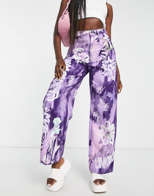 Weekday straight leg pants in purple abstract flower | ASOS