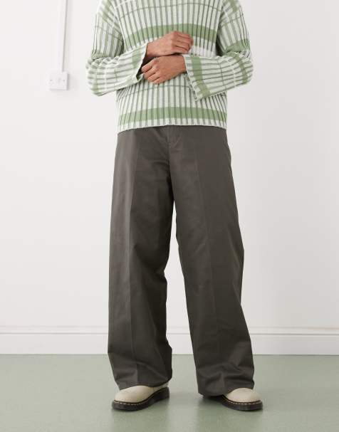 Weekday straight wide leg chino pants in dark mole - view 1