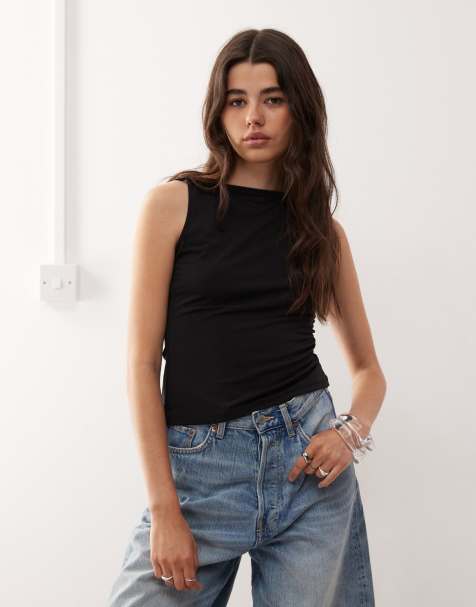 Weekday strappy boat neck top in black - view 1