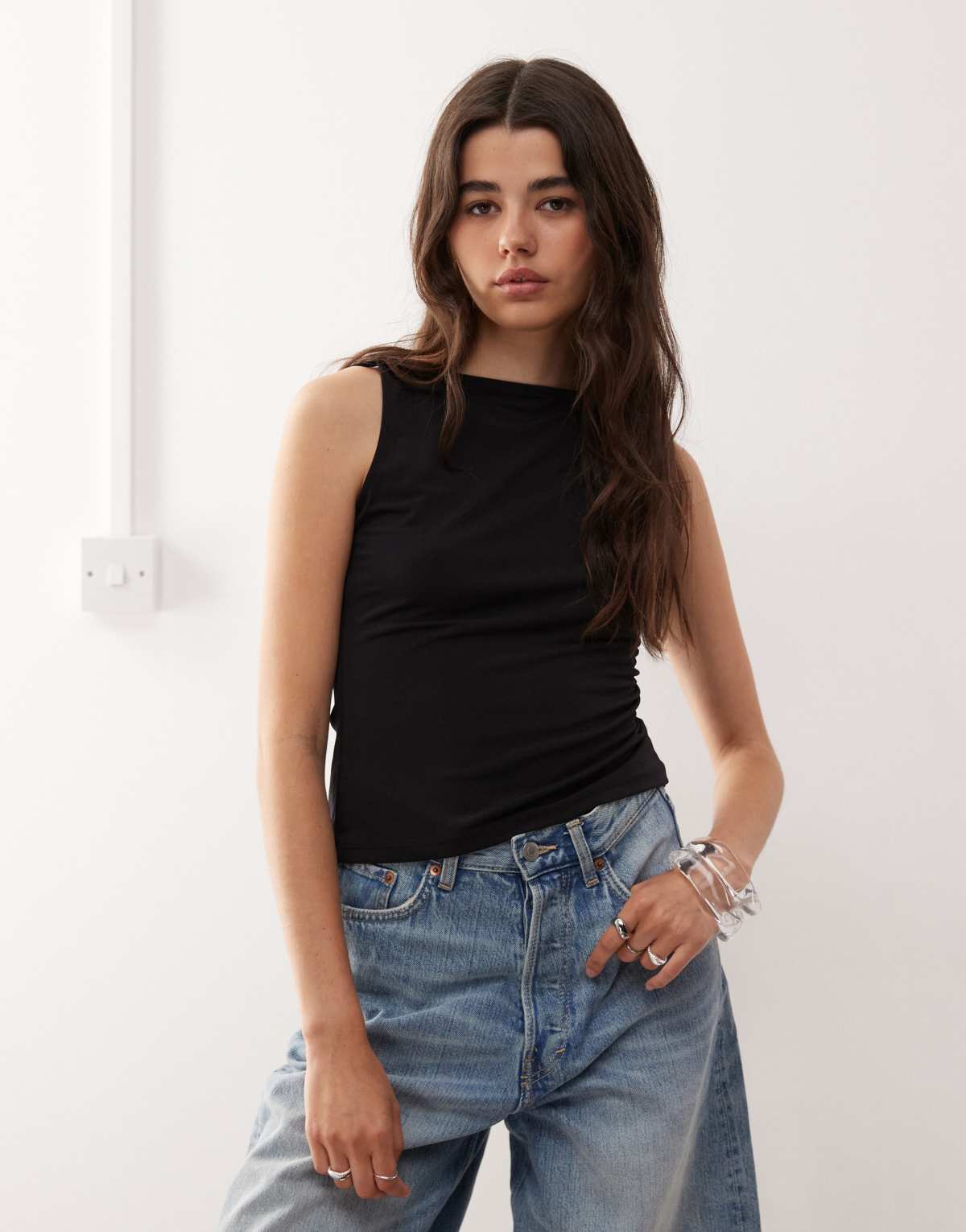 Weekday strappy boat neck top in black