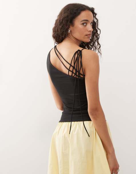 Weekday strappy one shoulder top in black - view 1