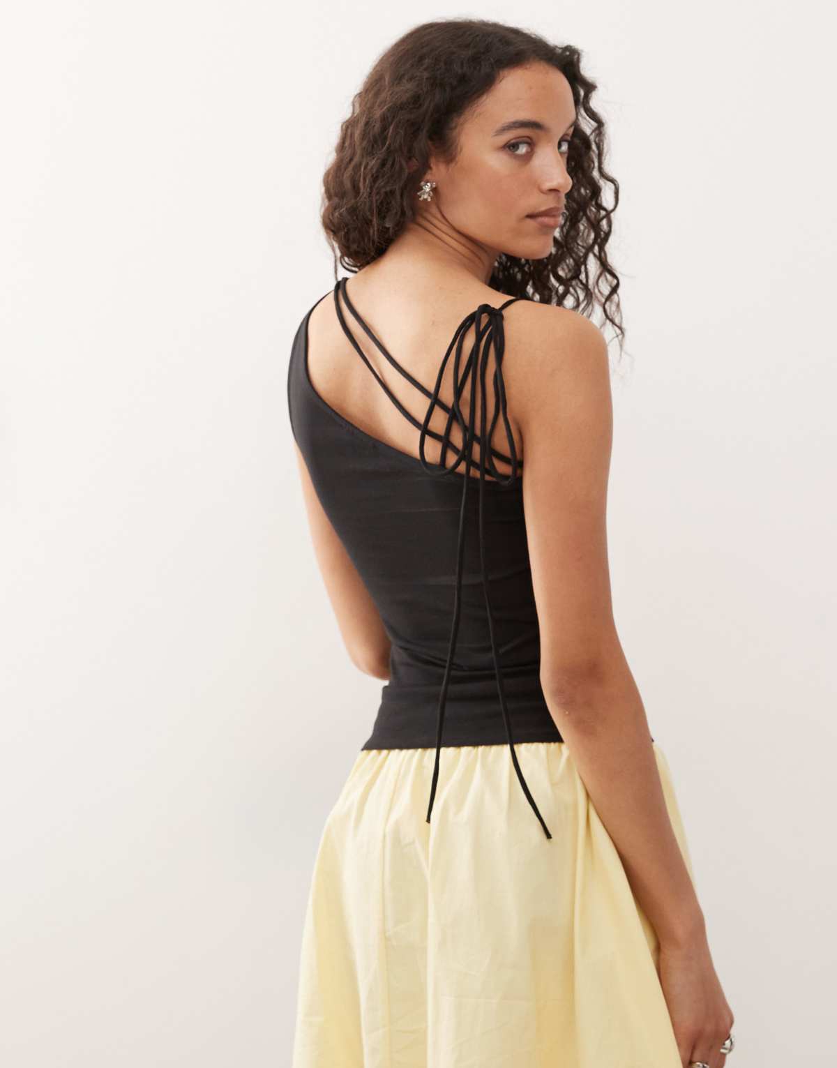 Weekday strappy one shoulder top in black
