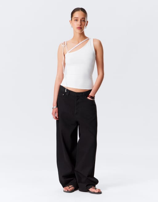 Weekday strappy one shoulder top in off white, 3 of 4