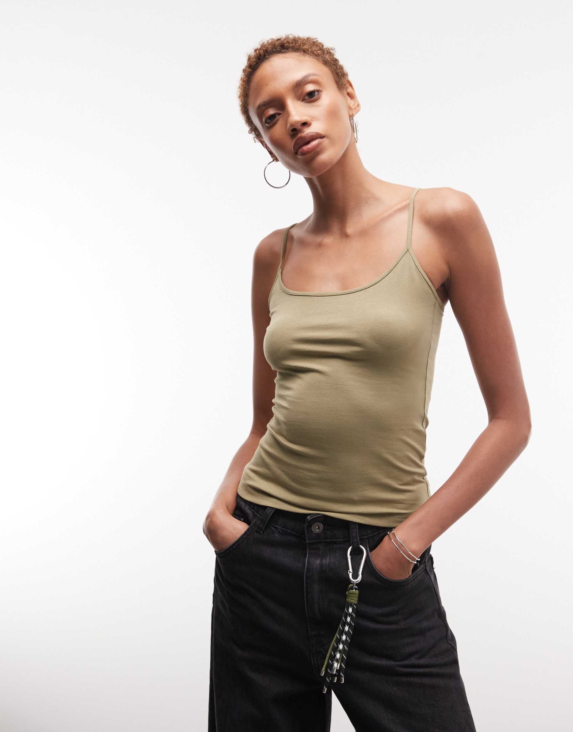 weekday strappy tank top in olive green - exclusive to asos