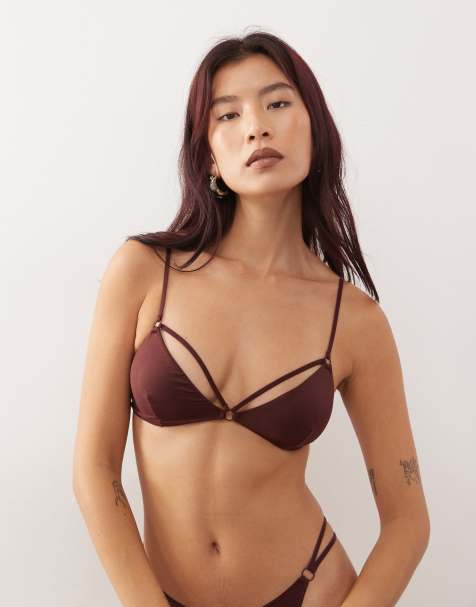 Weekday strappy triangle bra in burgundy - view 1