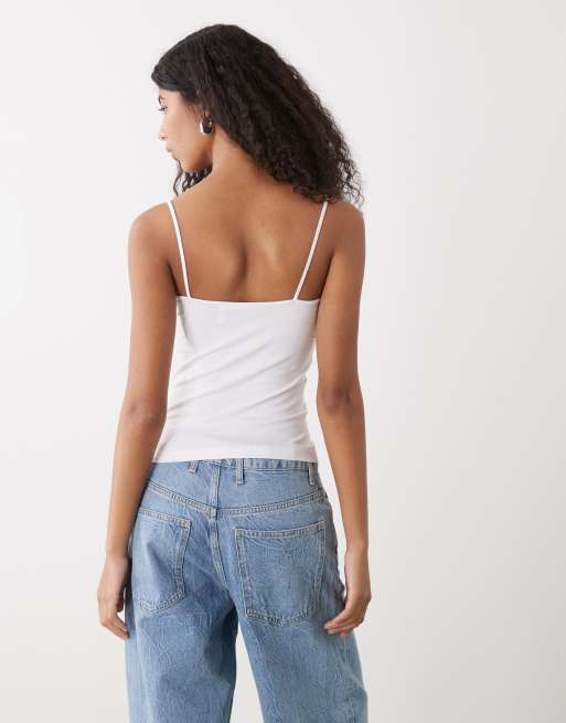 Weekday strappy vest top in white, 3 of 4