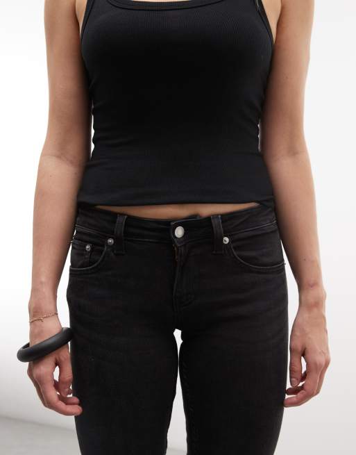 Weekday stretchy lavtaljede skinny flare-jeans i sort, 4 af 5