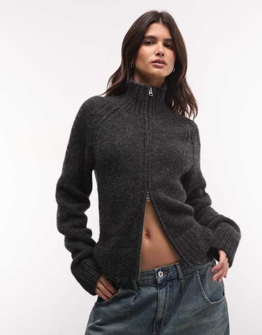 Weekday Strickjacke aus Wollmix mit Reißverschluss in Off-Black-Melange, 2 von 4