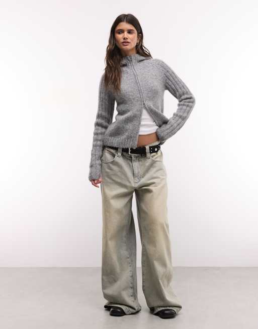 Weekday Strickjacke aus Wollmix mit Reißverschluss und Kapuze in Grau meliert, 4 von 4