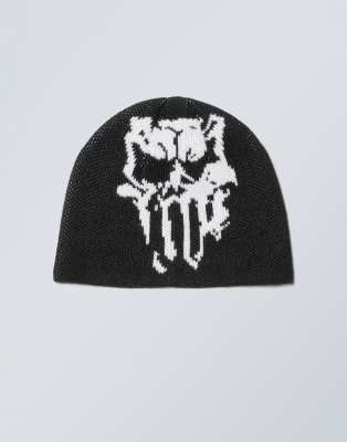 Weekday - Strickmütze in Schwarz mit Jacquard-Muster