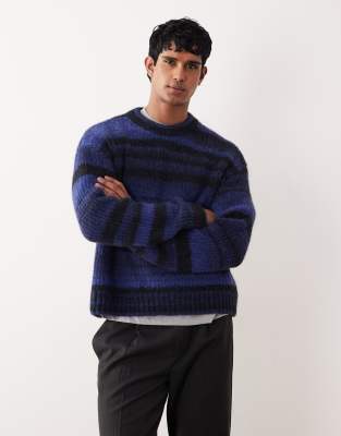 Strickpullover mit blauen Streifen in Spacedye-Optik Blau L