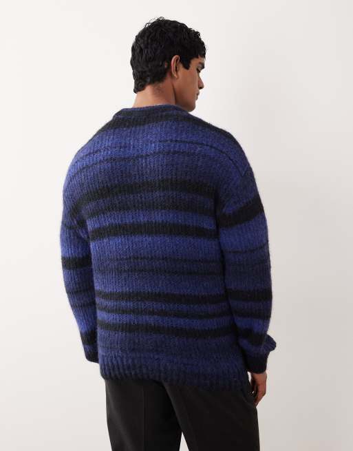Weekday – Strickpullover mit blauen Streifen in Spacedye-Optik, 5 von 5