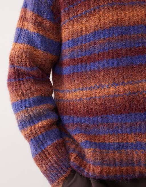 Weekday – Strickpullover mit orangefarbenen Streifen in Spacedye-Optik, 5 von 5