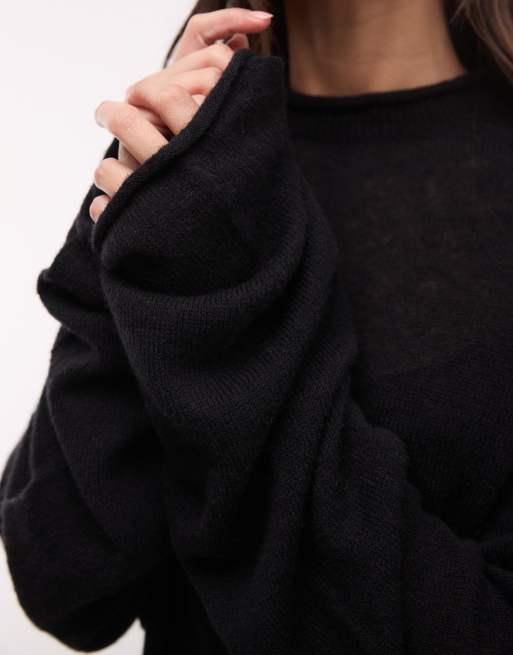 Weekday striktrøje i uldblanding med mock neck i sort kun hos ASOS, 4 af 4