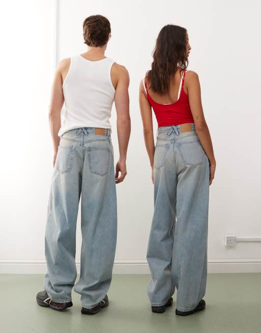 Weekday Stripe - Jean bouffant unisexe avec coutures torsadées - Bleu clair délavé, 2 de 5